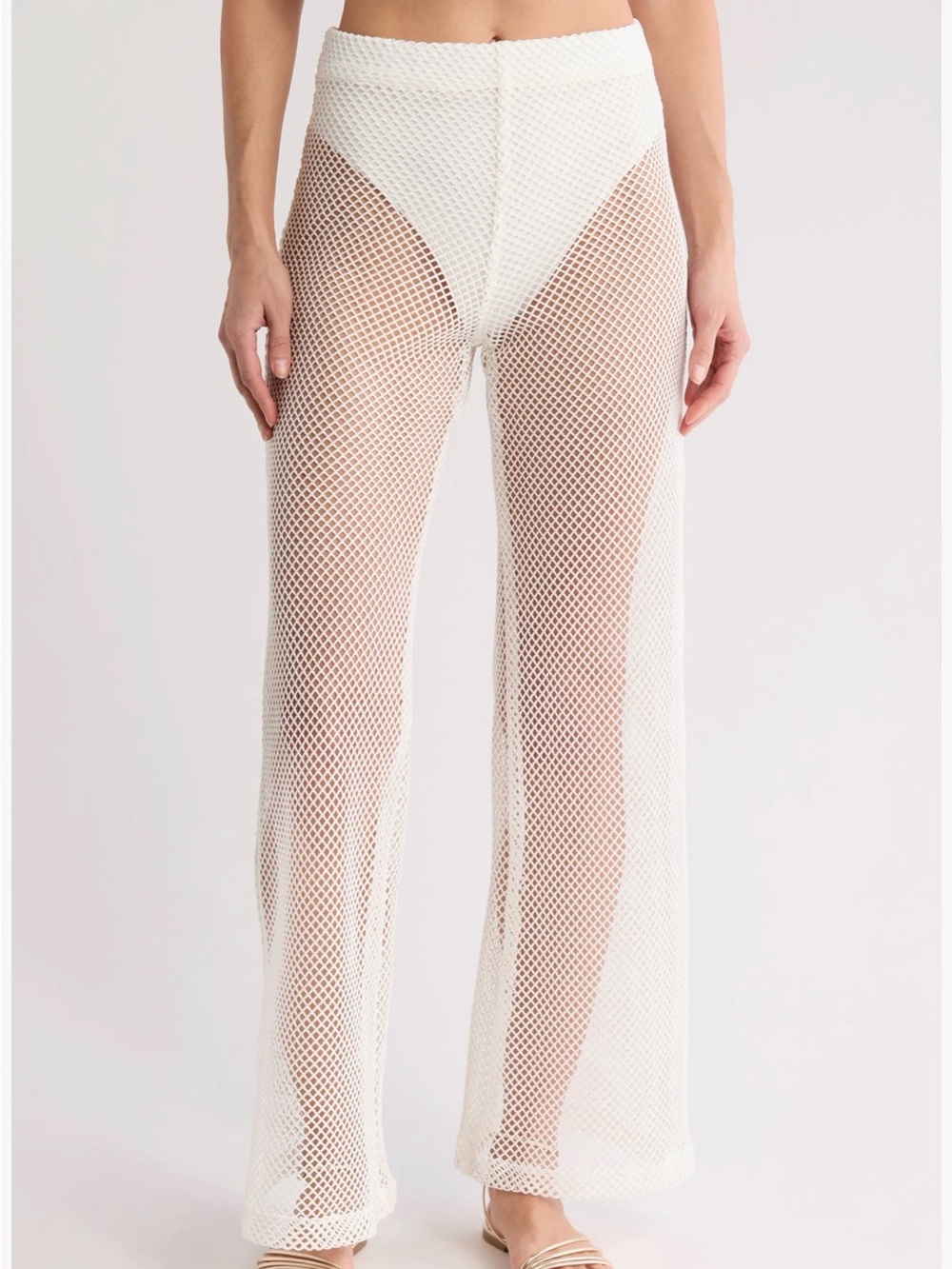 Boamar Antalya Mesh Wide Leg Beach swim cover up Fishnet Pants IVORY white SMALL